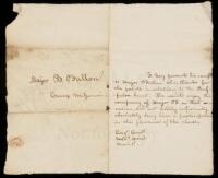 SOLD BY PRIVATE TREATY Autograph Letter Signed by John Gantt, to Maj. Benjamin O&rsquo;Fallon, declining an invitation to a buffalo hunt, due to health reasons
