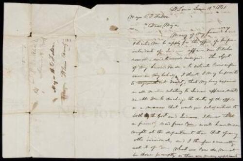 SOLD BY PRIVATE TREATY Autograph Letter Signed by D.D. Mitchell, to former Indian Agent Benjamin O'Fallon, requesting his support in his application for Superintendent of Indian Affairs