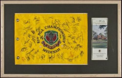 Signed flag from the 81st PGA Championship at Medinah, 1999, signed by Tiger Woods, Phil Mickelson and 36 others