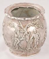 Silver and ceramic bowl with golfing scene