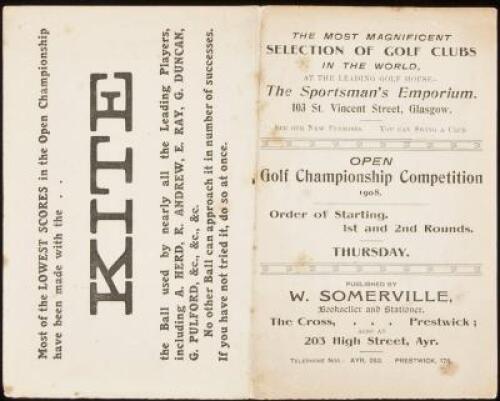 Scorecard from the 1908 Open Golf Championship Competition
