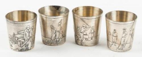 Set of four silver-plate cups with engraved golfing scenes