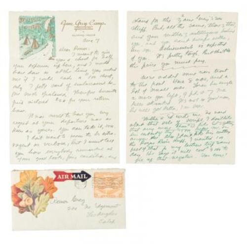 Holograph letter from Zane Grey to his son Romer