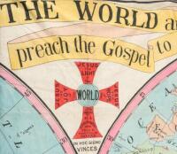 World map on a very large cloth banner used to publicize revival meetings