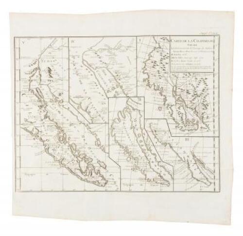 Carte de la Californie suivant I. La carte manuscrite de l'Amérique de Mathieu Néron Pecci olen dresse à Florence en 1604. II. Sanson 1656. III. De L'Isle Amérique Sept. 1700. IV. le Pere Kino Jesuite en 1705. V. La Societe des Jésuites en 1767...