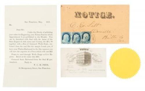 Solicitation from San Francisco seal engraver with sample of work and business card 1857