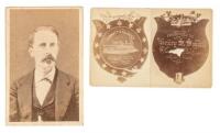 Two cabinet card photographs - portrait of Transcontinental Express engineer Henry S. Small [and] a medal presented to him