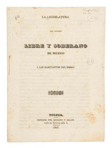 La legislatura del estado libre y soberano de Mexico a los habitantes del mismo