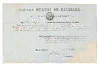 Certificate commissioning Henry Carnes as Captain of the Santa Barbara Mounted Riflemen