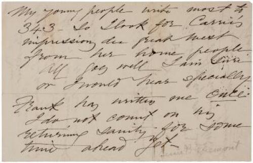 Autograph Note, unsigned - Humorous and cryptic note about her son and in-laws