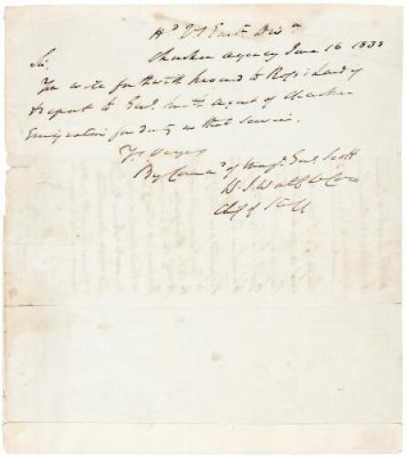 Manuscript orders signed by Col. W.J. Worth as Chief of Staff to Gen. Winfield Scott