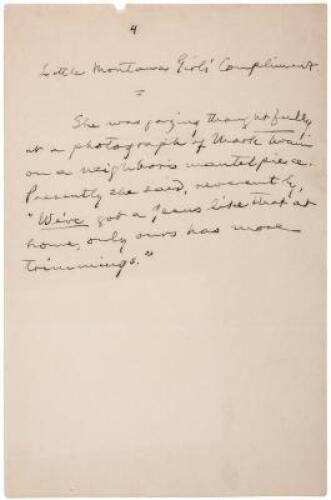 Autograph Manuscript Signed "Mark Twain" in text - a "compliment" from Mark Twain's new collection of compliments which he read at the 1908 Lotus Club dinner honoring him