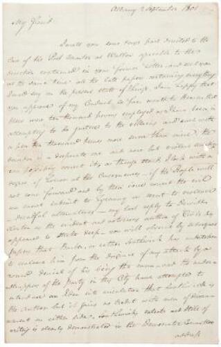 Autograph Letter signed by Daniel Hale, to Ebenezer Foote, critical of emerging politician DeWitt Clinton