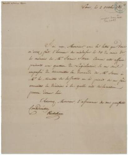 Letter signed by Armand Richelieu