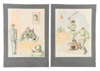 Four color prints depicting Nazis and their oppressive actions