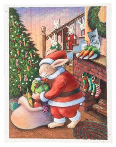 "Christmas Bunny" - original mixed media painting