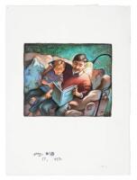 "Father Reading" - original acrylic painting from Beginnings: How Families Come to Be