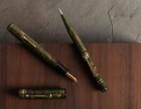 WAHL-EVERSHARP: Personal Point Gold Seal Fountain Pen and Propelling Pencil, Green and Bronze Celluloid, Oversized