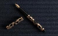 WARREN N. LANCASTER: Large Black Hard Rubber Self-Filler Fountain Pen, Gold-Filled Overlay, Rare