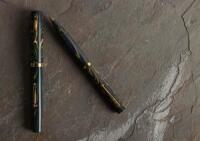 WATERMAN: No. 94 Fountain Pen and Propelling Pencil, Blue-Green Ripple Hard Rubber, Original Price Stickers