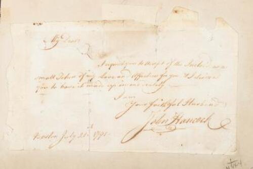 Autograph note from John Hancock to his wife