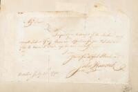 Autograph note from John Hancock to his wife