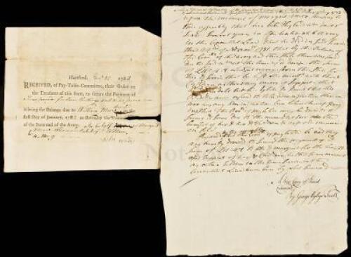 Manuscript true copy of the response by the Pay-Table-Committee to a memorial by a woman whose husband was killed in action (possibly at Yorktown), desiring his back pay to aid her and her three children, along with receipt of payment