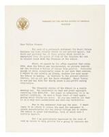 Signed typed/printed letter from Marjorie Merriwether Post on stationary from the Embassy of the United States of America, Moscow