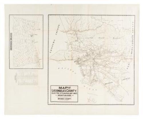 Map of Los Angeles County, Electric, Steam Railway Lines, and Mountain Guide and also portion of Orange County