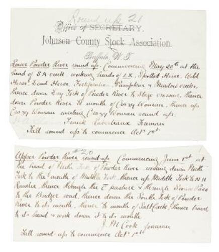 Fifteen manuscript announcements of round-ups on the western cattle ranges