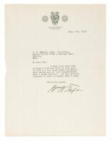 Signed letter to J.H. Edwards of Seattle from former President William H. Taft on Palace Hotel, San Francisco stationary dated Sept 6, 1915.