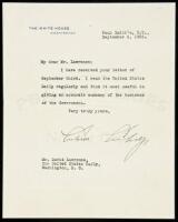 Typed Letter Signed by Calvin Coolidge as President, to David Lawrence of the United Sates Daily