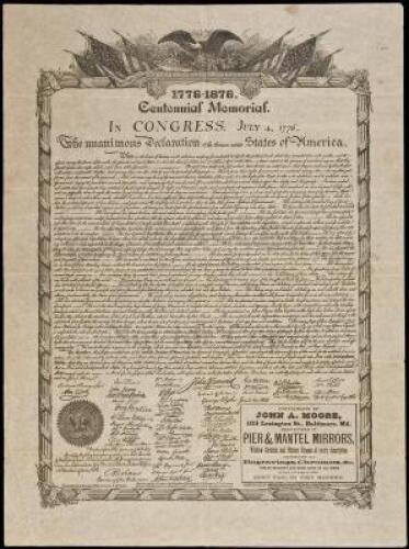 Centennial broadside printing of the Declaration of Independence