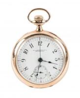 W. K. VANDERSLICE: 14K Yellow Gold Keyless Wind Open Face Chronograph Pocket Watch with Enamel Dial