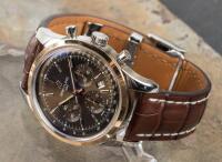 BREITLING: Transocean Stainless Steel and 18K Rose Gold Calendar Chronograph Wristwatch, Exhibition Back, Ref.UB0152