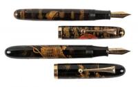 [JAPANESE]: Daisha Festival Lacquer Fountain Pen Signed Mori [with] Lacquer Fountain Pen Decorated with Rooster and Hen: Lot of Two Pens