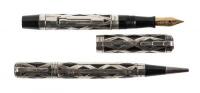 WATERMAN: Lady Patrician Fountain Pen and Propelling Pencil Set, Sterling Silver Basketweave Overlay, Scarce