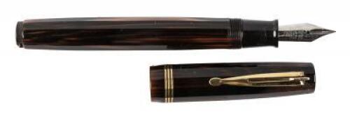 AURORA: Novum Faccettata Lever-Filler Fountain Pen, Golden Pearl Celluloid with Black Veins, Spring-Loaded "Safety Clip", Rare