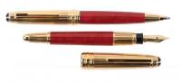MONTBLANC: Meisterstück Hommage a Wolfgang Amadeus Mozart Coral Fountain Pen and Ballpoint Pair, Red Leather Case
