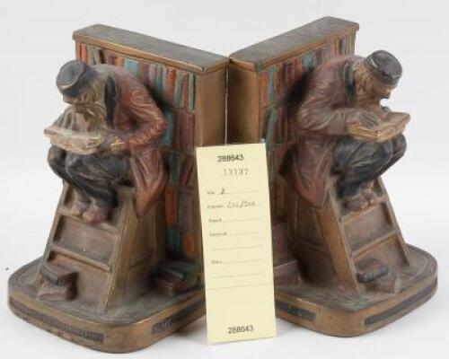 "Scholar Reading", pair of Bronze Bookends