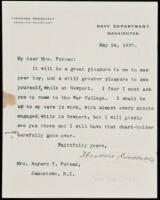 Typed Letter Signed by Theodore Roosevelt, to Mrs. Bayard T. (Grace) Putnam