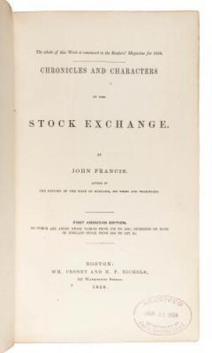 Chronicles and Characters of the Stock Exchange (with Defoe's Anatomy of Exchange Alley as an Appendix)
