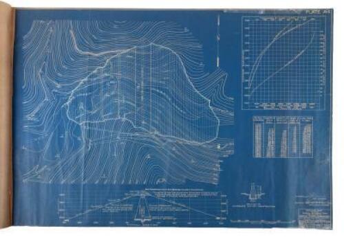 Five blueprint maps, plans, and schematics for Webber [sic] Creek Dam and related infrastructure, in El Dorado County, California, along with the contract for the Public Works Bond held by New York Indemnity Company