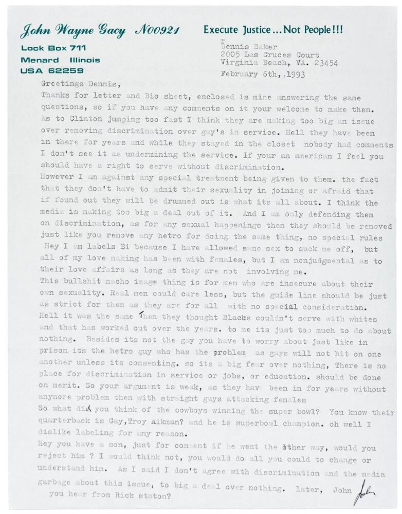 Archive of letters by serial killer John Wayne Gacy