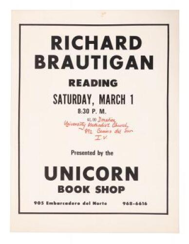 Richard Brautigan reading at the University Methodist Church, 1969