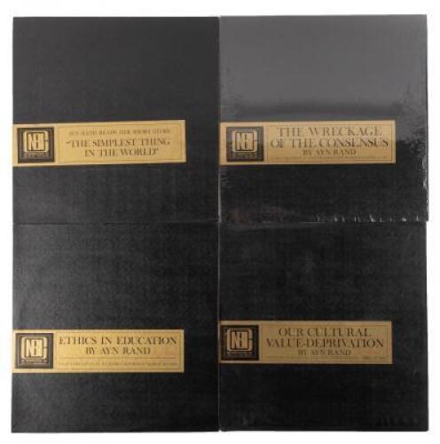 Four vinyl records with readings by Ayn Rand, two of them signed in ink by Rand on the covers