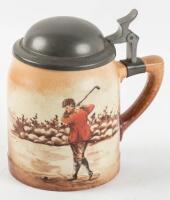 Lidded stein with hand-painted golfing scene