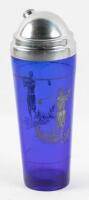 Blue glass cocktail shaker with silver onlay decoration