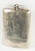 Silver-plate hip flask with engraved golfing scene