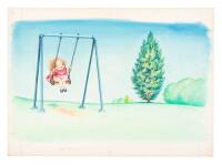 Original large watercolor painting of unused Illustration for Baby's First Book